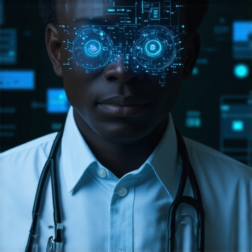 AI-Enhanced Chronic Disease Management Advanced healthcare technology showing AI data analytics and telehealth devices