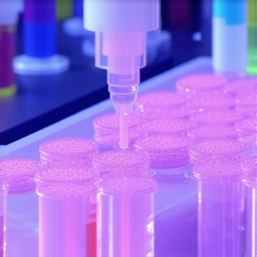 Futuristic AI diagnostic system analyzing blood samples in a high-tech lab