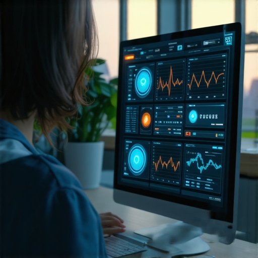 Futuristic healthcare data analytics interface with AI and wearable devices