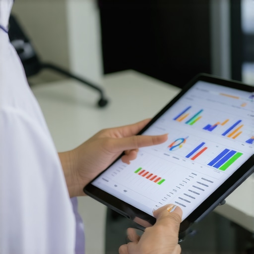 Healthcare professional analyzing lab data on a digital device