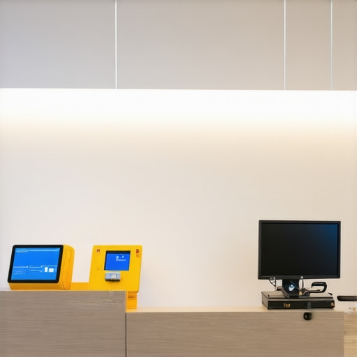 Interior view of a modern urgent care clinic with digital check-in and staff