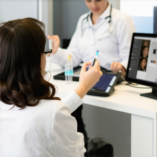Healthcare professional conducting a telehealth consultation with a patient, highlighting modern lab testing tools.
