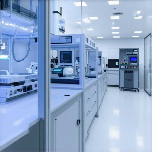 High-tech medical diagnostics lab with AI-driven devices and genomic analysis tools