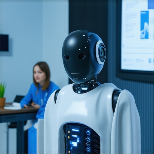 Futuristic telehealth platform displaying AI-driven health analytics