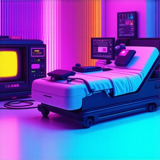 Advanced telehealth platform with AI analytics and wearable health devices in a modern medical setting