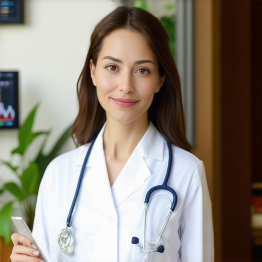 Doctor speaking to patient via telehealth platform with lab data on screen