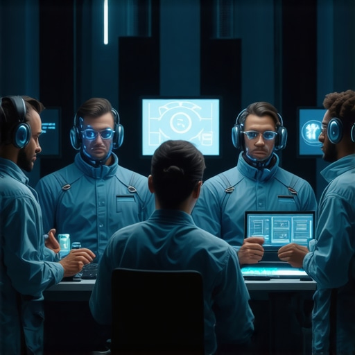 A modern emergency response center with advanced AI and digital health tools, representing future innovations in healthcare