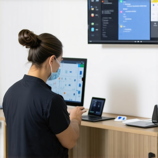 Doctor consulting a patient via telehealth with at-home lab testing kit in background.