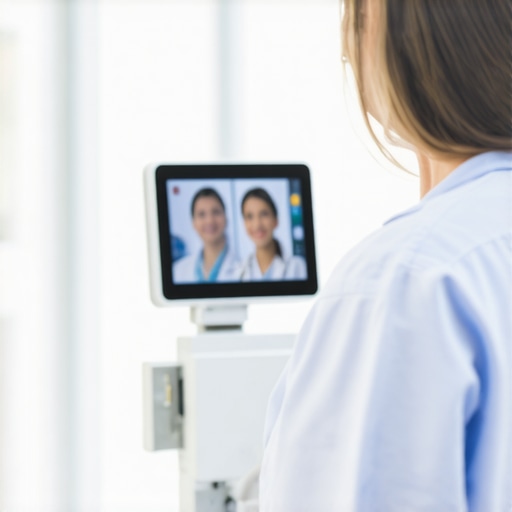 Telehealth in Modern Clinics Doctor and patient connecting via telehealth platform in a clinic setting