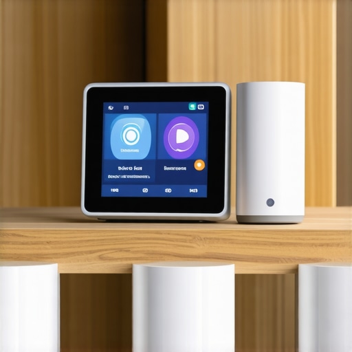 Illustration of a smart home with health sensors and digital health interface